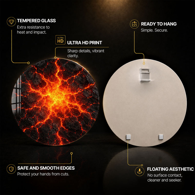 Molten Lava Burst — tempered glass, ultra HD print, ready to hang