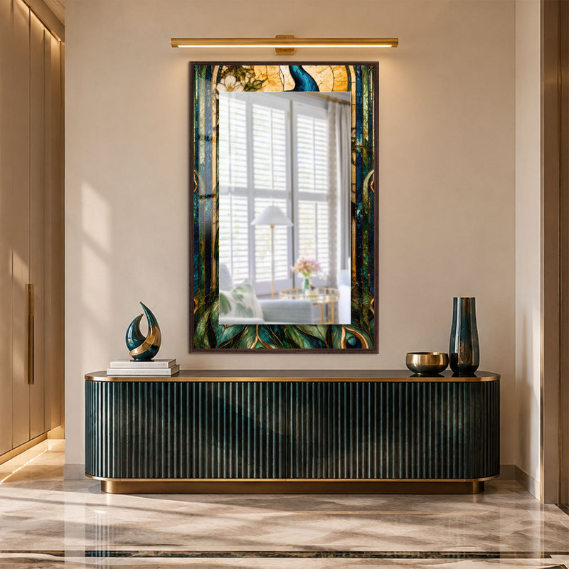 Peacock Garden Elegance with walnut frame