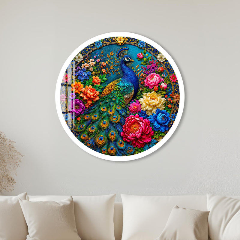 Peacock Garden Splendor with white frame