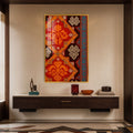 Artronauts Glass Print 12x18 cm | 4.7"x7.1" / Gold Turquoise Kilim Pattern Glass Wall Art