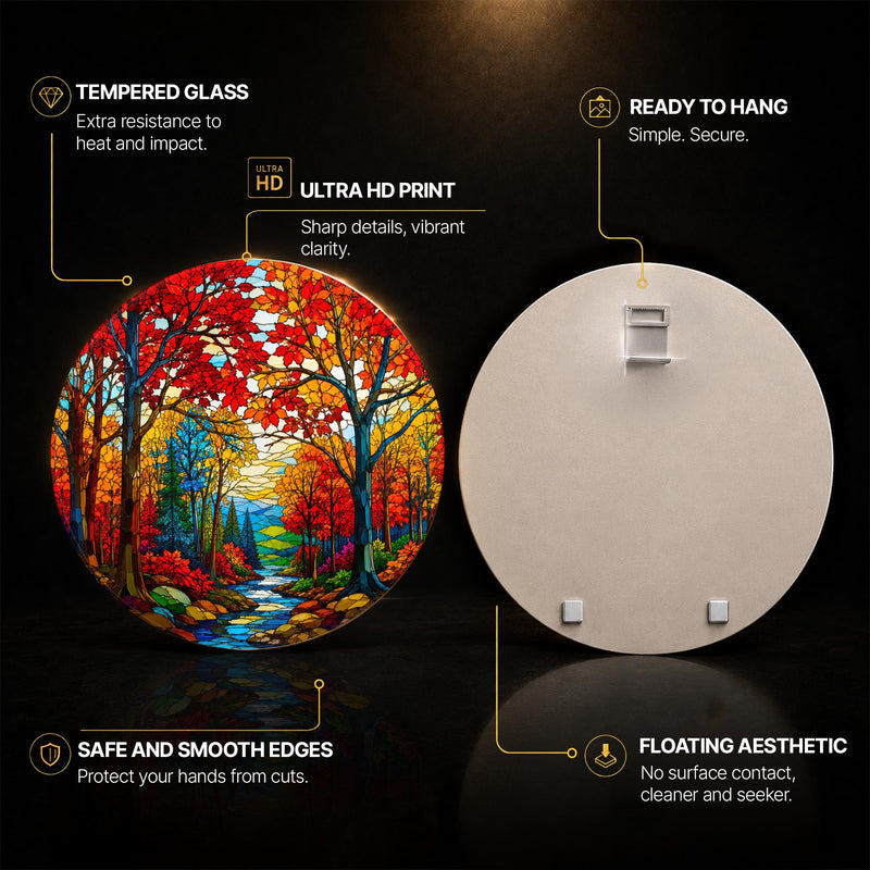 Autumn Forest Stream — tempered glass, ultra HD print, ready to hang
