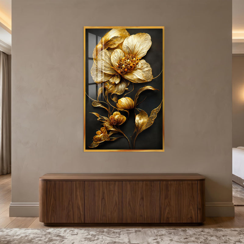 Gilded Midnight Bloom with gold frame