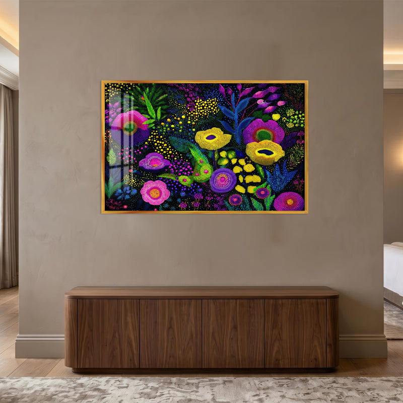 Neon Midnight Garden with gold frame