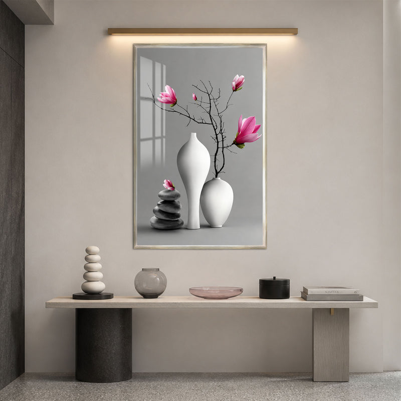 Pink Magnolia Still Life with silver frame