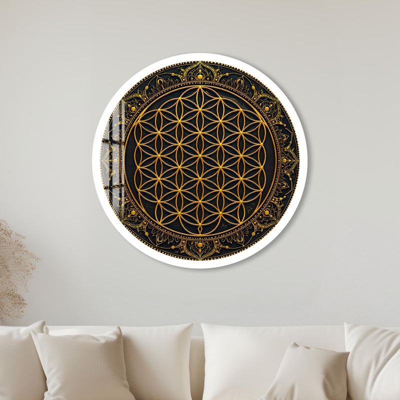 Golden Flower of Life with white frame