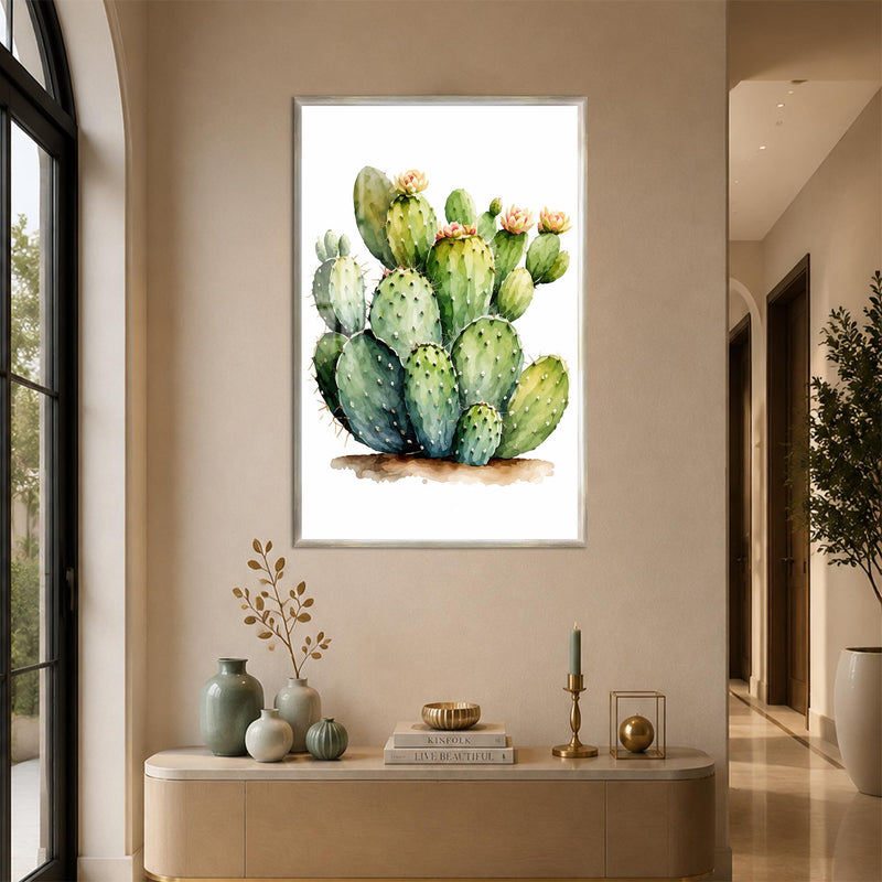 Blooming Prickly Pear with silver frame