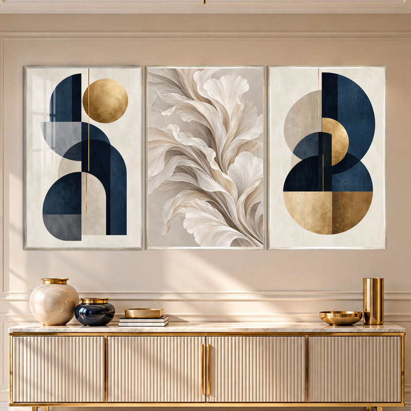 Navy Gold Floral with silver frame