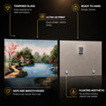 Lakeside Cottage in Bloom — tempered glass, ultra HD print, ready to hang