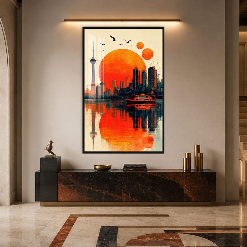 Artronauts Glass Print 12x18 cm | 4.7"x7.1" / Black Toronto Sunset Glass Wall Art