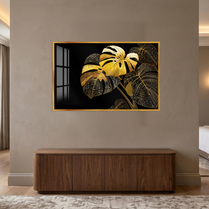 Golden Monstera Leaves with gold frame