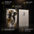 Golden Hat Portrait — tempered glass, ultra HD print, ready to hang