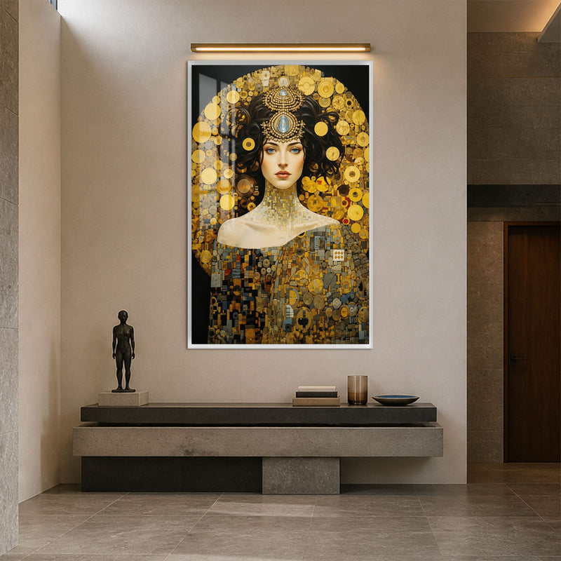 Artronauts Glass Print 12x18 cm | 4.7"x7.1" / White Golden Mosaic Muse Glass Wall Art