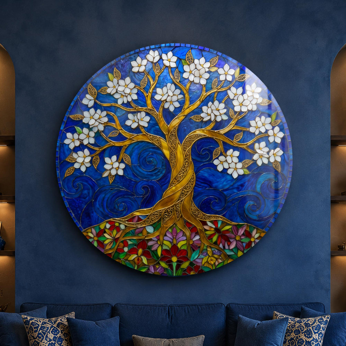 Moonlit Blossom Tree — tempered glass, ultra HD print, ready to hang