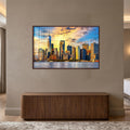Manhattan Golden Skyline with walnut frame