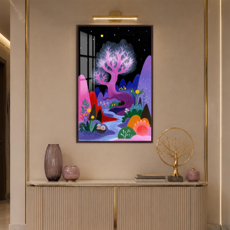 Enchanted Neon Grove with walnut frame