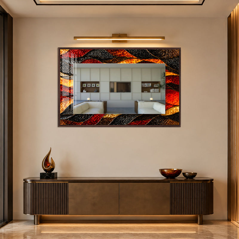 Ember Mosaic Waves with walnut frame