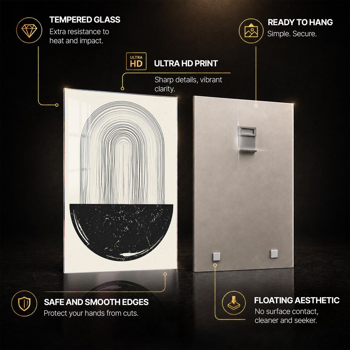 Monochrome Arch Cascade — tempered glass, ultra HD print, ready to hang