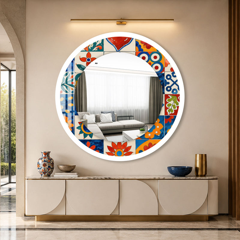 Mediterranean Tile Mosaic with white frame