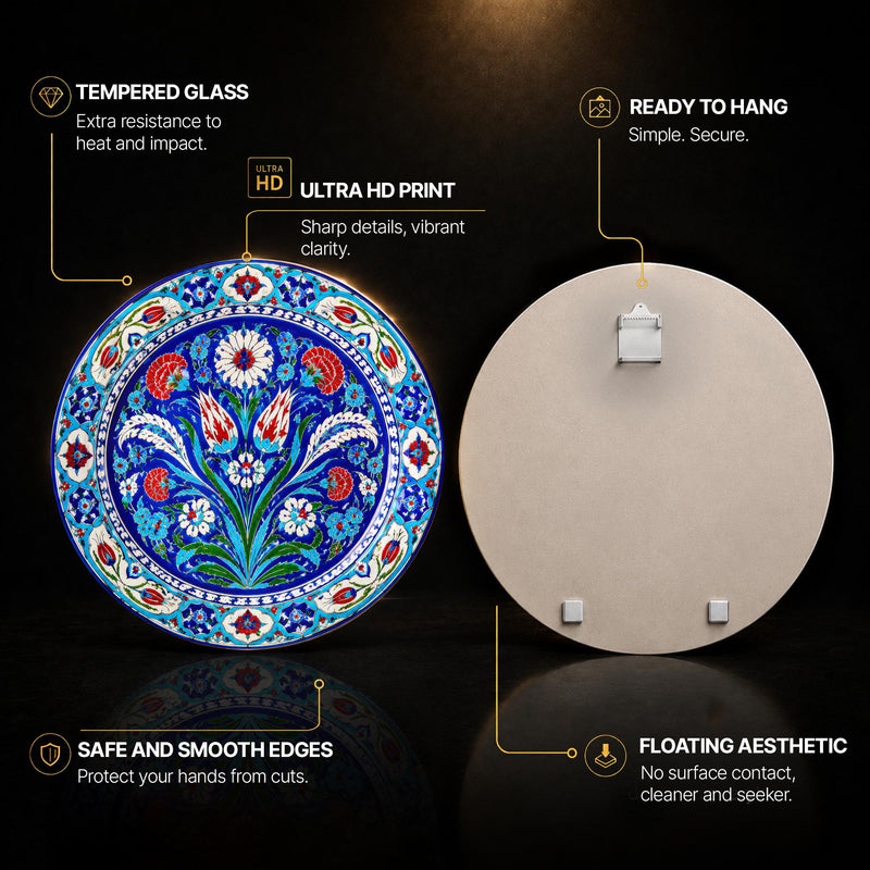 Ottoman Floral Medallion — tempered glass, ultra HD print, ready to hang