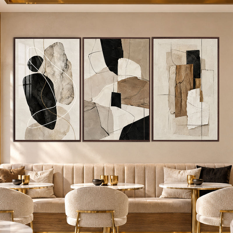 Neutral Abstract with walnut frame