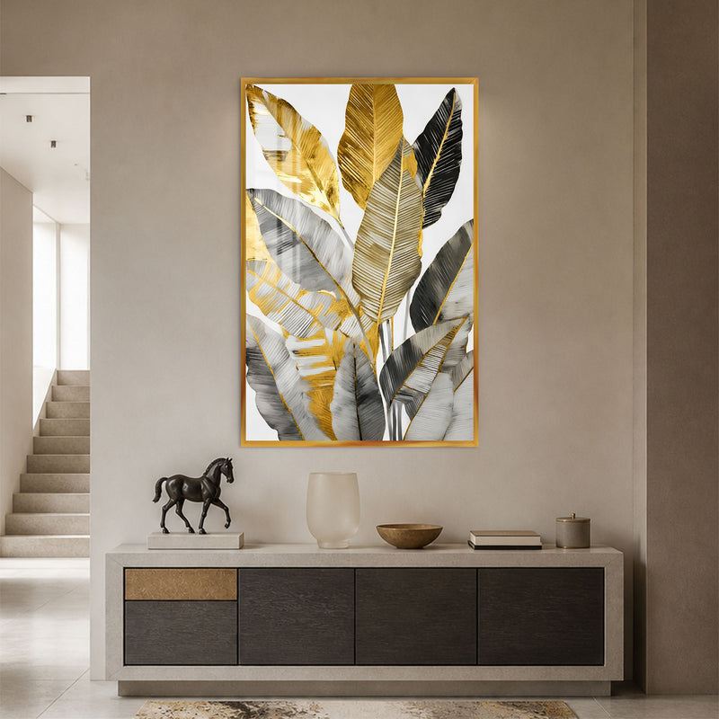 Gilded Tropical Leaves with gold frame