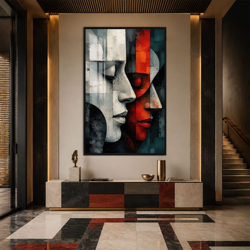 Artronauts Glass Print 12x18 cm | 4.7"x7.1" / Black Faces in Contrast Glass Wall Art