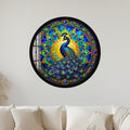 Emerald Stained Glass Peacock with black frame