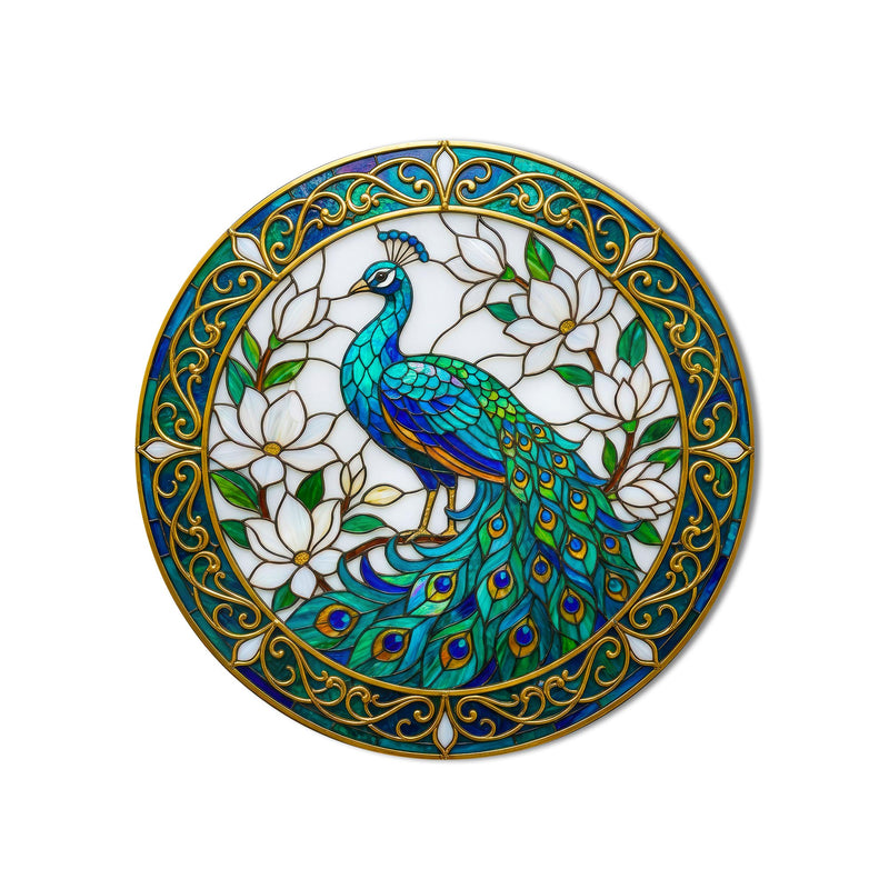Stained Glass Peacock And Magnolia product shot on white background
