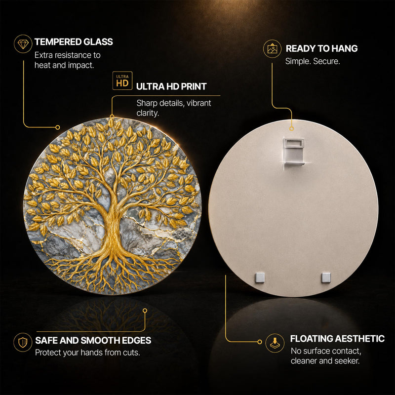 Golden Tree Of Life VII — tempered glass, ultra HD print, ready to hang