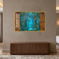 Enchanted Forest Window with gold frame