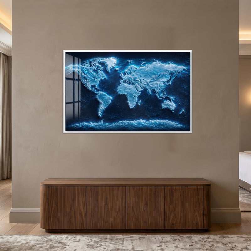 Frozen World Map with white frame