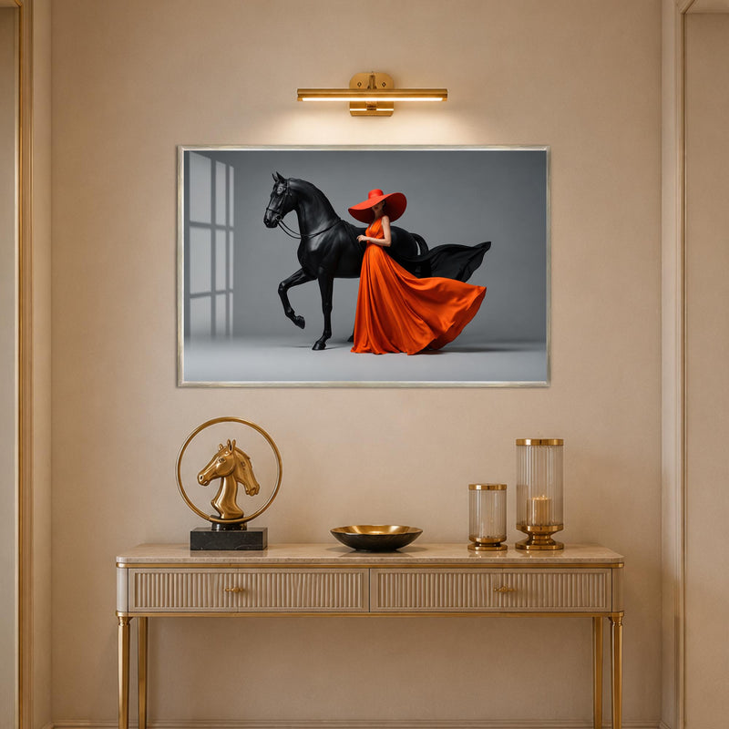 Crimson Equestrian Elegance with silver frame