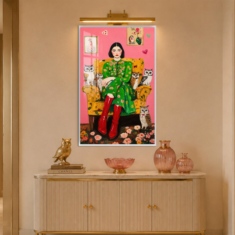 Owl Garden Muse with white frame