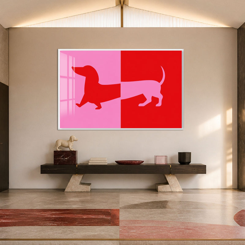 Artronauts Glass Print 18x12 cm | 7.1"x4.7" / White Pop Art Dachshund Glass Wall Art