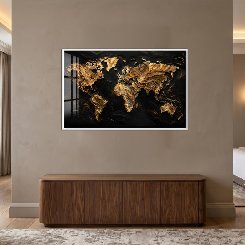 Golden World Map with white frame