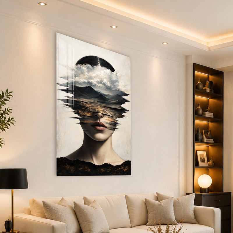 Artronauts Glass Print Mountain Veiled Woman Glass Wall Art