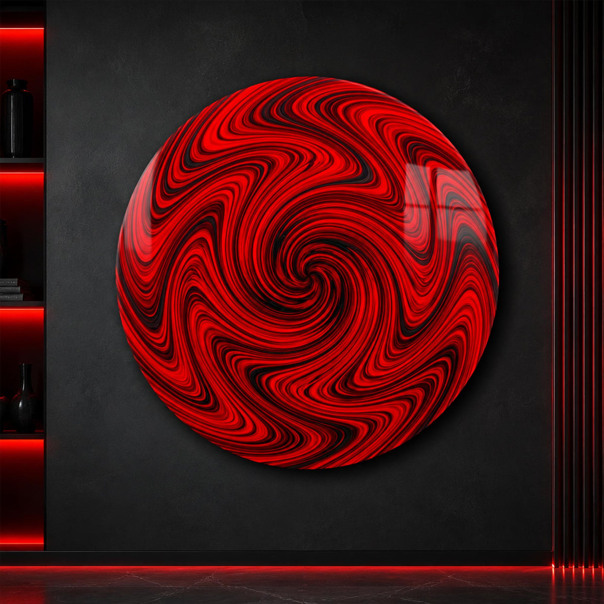 Crimson Vortex — tempered glass, ultra HD print, ready to hang