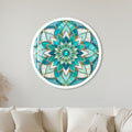 Turquoise Lotus Mandala with white frame