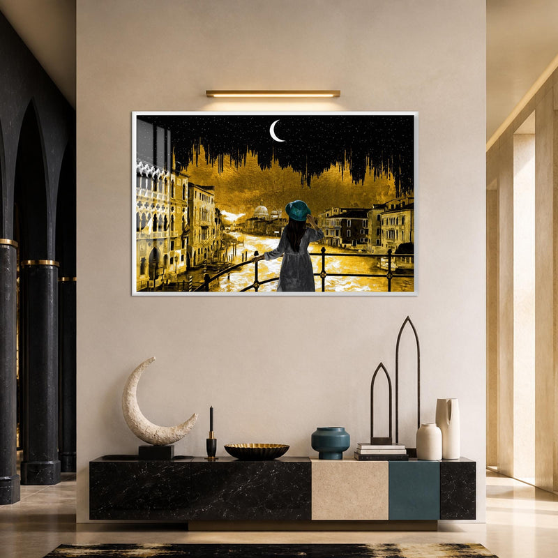 Artronauts Glass Print 18x12 cm | 7.1"x4.7" / White Venice Under Moonlight Glass Wall Art
