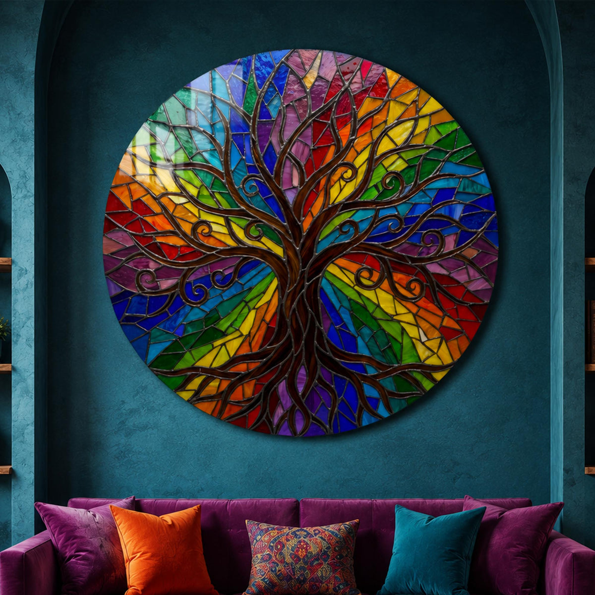 Rainbow Roots Tree Of Life — tempered glass, ultra HD print, ready to hang