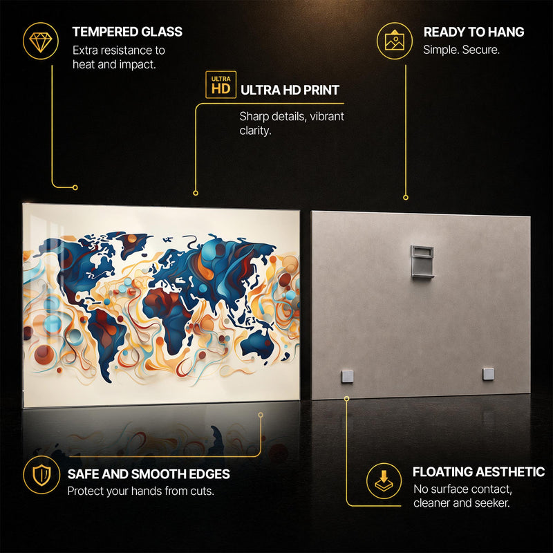 Abstract World Currents — tempered glass, ultra HD print, ready to hang