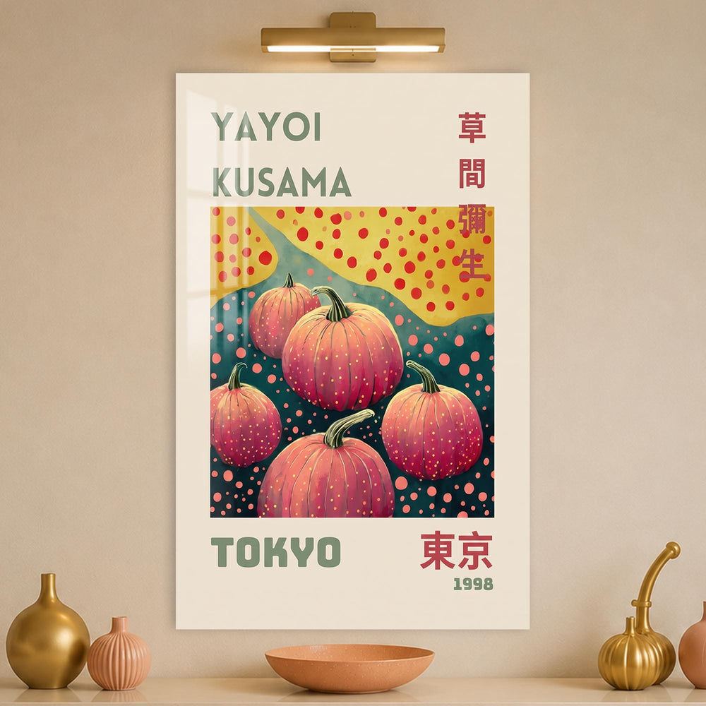 Artronauts Glass Print Tokyo Pumpkin Dots Vertical Glass Wall Art