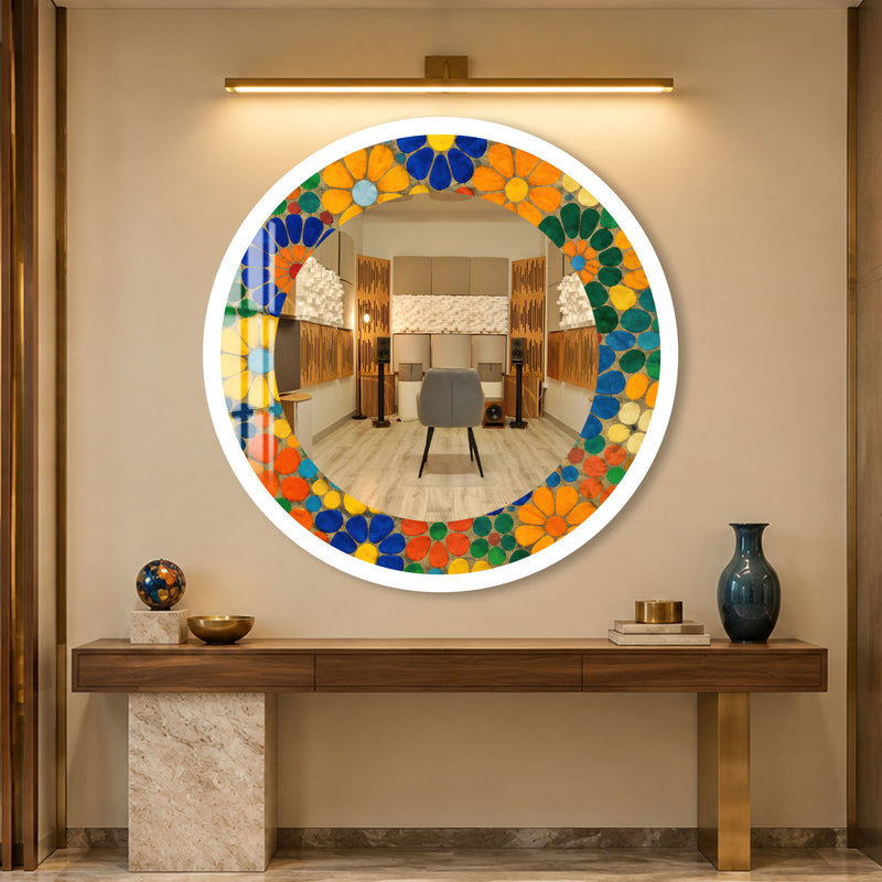 Vibrant Mosaic Blooms with white frame
