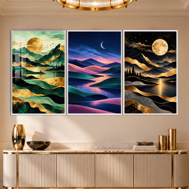 Moonlit Mountain with white frame