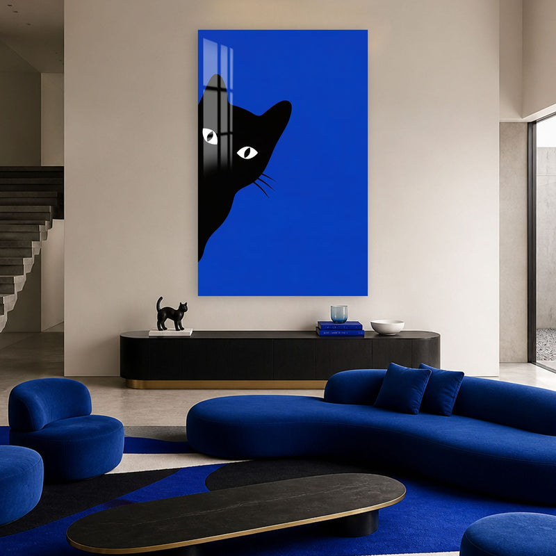 Artronauts Glass Print Curious Black Cat Glass Wall Art