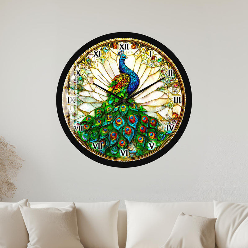 Stained Glass Peacock with black frame