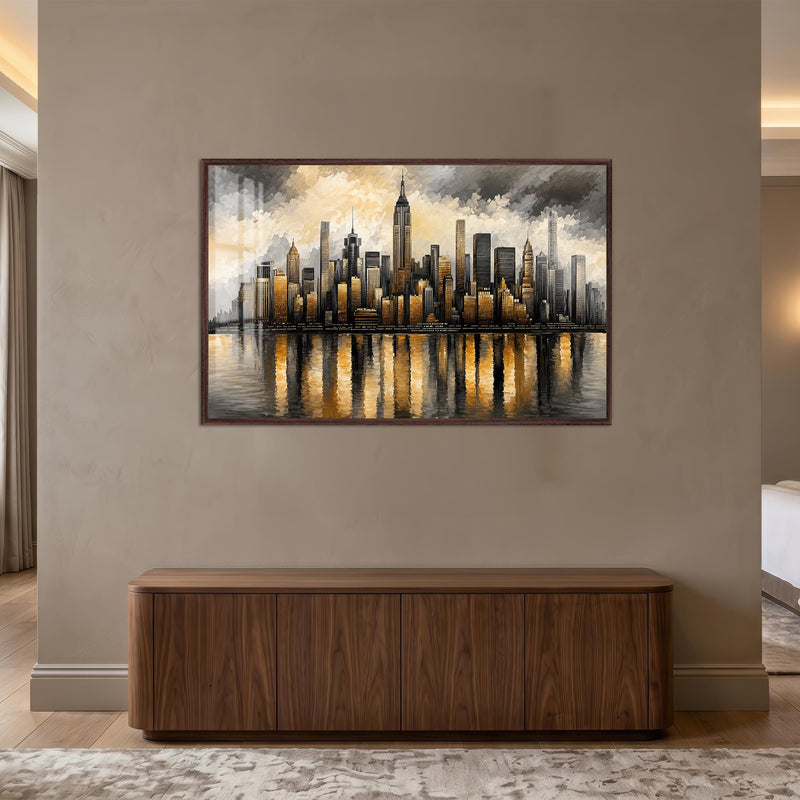 Golden Manhattan Reflections with walnut frame