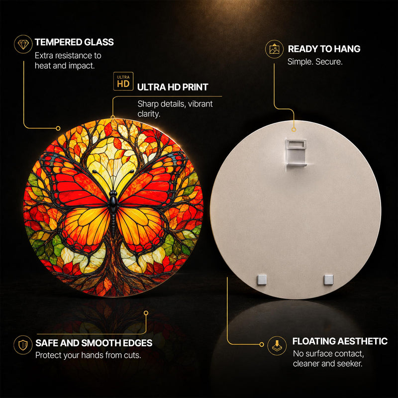 Autumn Butterfly Tree — tempered glass, ultra HD print, ready to hang