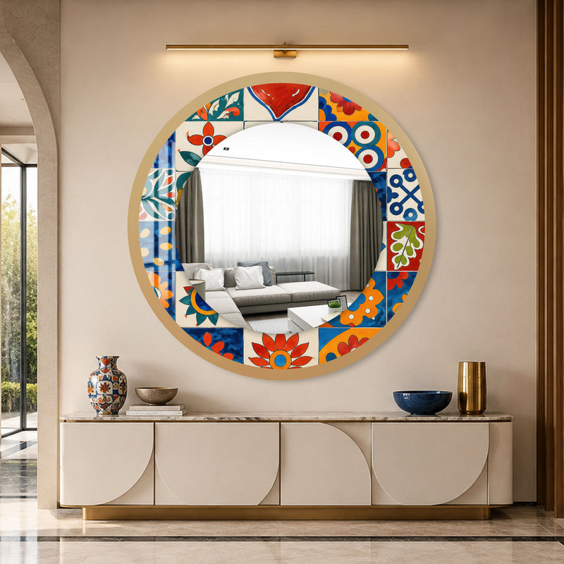 Mediterranean Tile Mosaic with gold frame