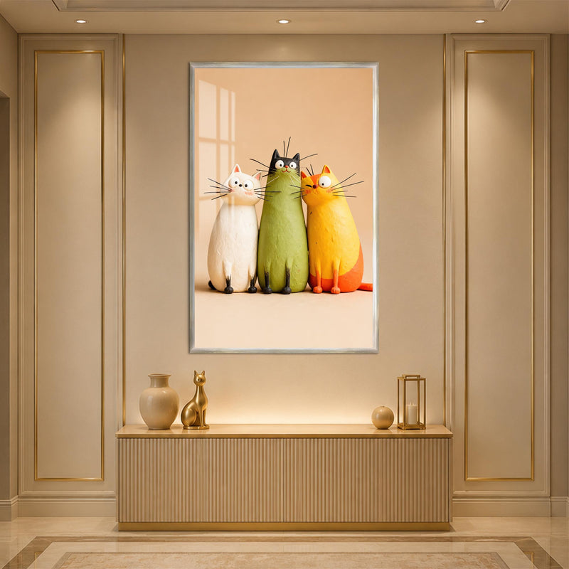 Three Curious Cats with silver frame